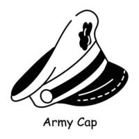 Easy to edit doodle icon of army cap vector