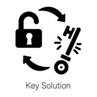 A glyph style icon of key solution vector