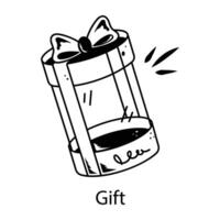 Doodle icon showing wrapped gift box vector