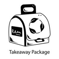A hand drawn icon of takeaway package with recycle sign vector