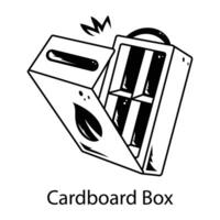Cardboard box with a leaf on it, doodle icon vector