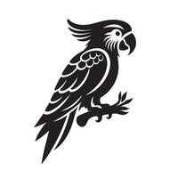 silhouette of a parrot on a white background, The bird is perched on a branch vector