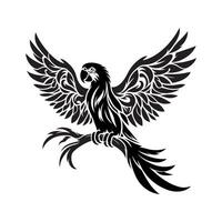 silhouette of a parrot on a white background, The bird is perched on a branch vector