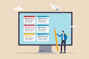 Prioritize important task, flag with priority or urgency to finish work, organize or plan work agenda, project management software or planner concept, businessman project manager prioritize tasks. vector