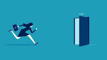 a woman running towards an open door vector