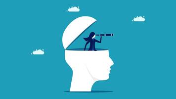 a man is looking through a telescope into the head of a person vector