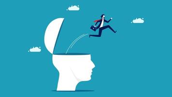 businessman running away from a brain with a brain inside vector