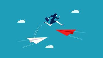 businessman running with paper airplane and red paper plane vector