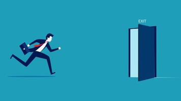 a businessman is running towards an open door vector