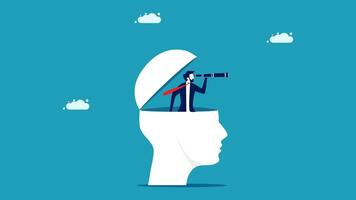 businessman with binoculars looking into the head of a person vector