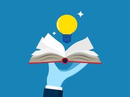 Knowledge or education. Open a book and find a light bulb vector