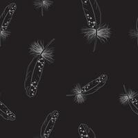 Falling feathers seamless pattern. White feathers on black background. vector