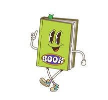 Cartoon retro groovy book or textbook character vector