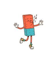 Cartoon retro groovy eraser character singing vector