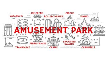 Amusement park, playground and funfair attractions vector