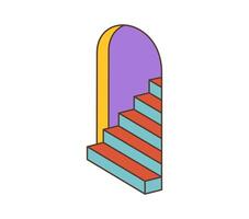 Cartoon retro groovy hippie staircase with arch vector