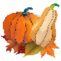 Pixel art illustration Pumpkins with fall leaf s. Pixelated Pumpkin. Autumn Fall Pumpkin icon for Holiday Halloween or Thanksgiving day. pixel art game and icon for website and game. vector