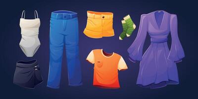 A set of multi-colored various bright clothes. Collection of isolated cartoon illustrations. vector
