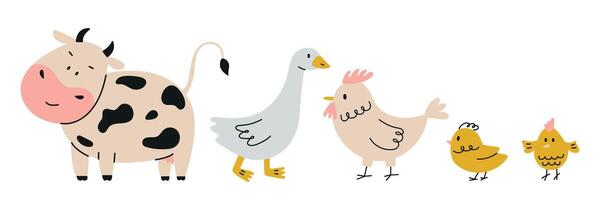 Flat set of cute farm animals vector