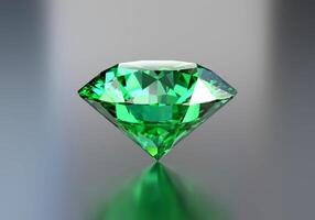 Green emerald isolated on glossy background 3d rendering photo