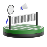 3D render badminton field icon illustration. Isolated on transparent background png
