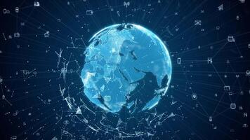 Digital data network connections with icon and global communication. 5g high-speed connection data analysis. Technology data binary code network conveying connectivity on blue background concept. video
