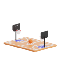 3D render basketball field icon illustration. Isolated on transparent background png