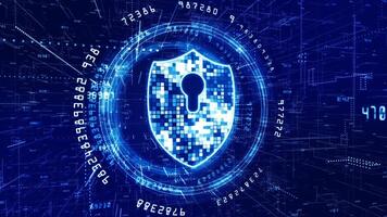 HUD and Shield Icon of Cyber Security. Digital Data Network Protection. High-speed connection data analysis. Technology data binary code network conveying. Future technology background concept. video