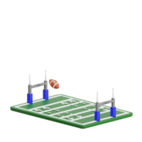 3D render rugby field icon illustration. Isolated on transparent background png