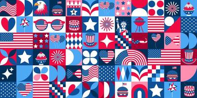 The 4th of July icons elements with geometric pattern. Bauhaus style. vector