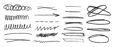 A collection of black lines and curves, some of which are wavy and others are straight. The lines vary in length and thickness, and they seem to be drawn with a pencil or pen vector