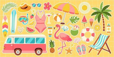 Summer Vibes Playful Stickers Collection of Beach Essentials vector