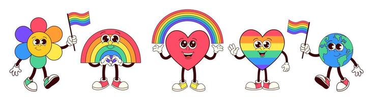LGBTQ Groovy Characters Celebrating Pride Month with Style vector
