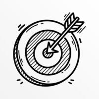 Arrow Hitting the Center of a Dartboard. A Concept for Achieving Goals. Sketch Icon Illustration on a White Background vector