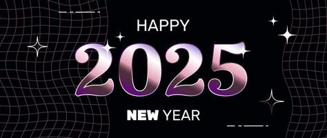 New 2025 year postcard in a retro y2k aesthetic, party banner, greeting, invitation, art with graphic shapes, frames and stars. vector