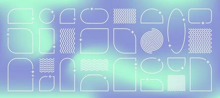 Y2K thin frames, empty borders with sparkles and line patterns, design element set in 2000s aesthetics. illustration. vector