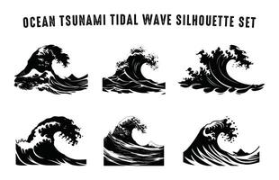 Tsunami Wave Silhouette Set, Tidal Wave Clip art bundle vector