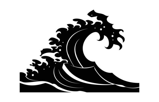 Sea Wave Silhouette black Clipart isolated on a white background