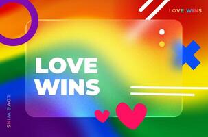 Love Wins. Pride day. Colorful glass morphism abstract texture background. Colorfull screen with the word love on it. Eps 10 vector