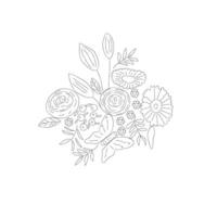 Floral line art. Decorative floral element for frame design. Vintage hand drawn flower and buds isolated on white background. vector