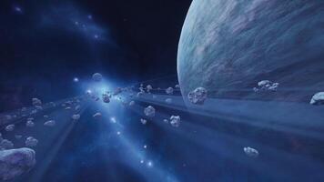 a large cluster of asteroids near an unknown planet video