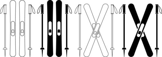 outline silhouette ski and sticks icon set vector