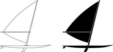 side view Windsurfing icon set vector
