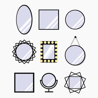 realistic mirrors set with blurry reflection. Mirror frames or mirror decor interior