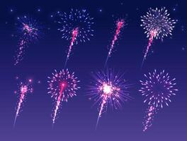 Experience a Spectacular and Vibrant Fireworks Display in the Night Sky vector