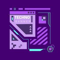 Glitch tech banner. Stylish abstract frame design featuring purple and blue hues with a technological theme vector