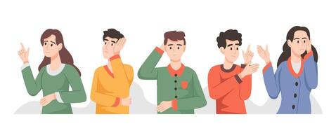 People wondering and thinking, characters discussing and gesturing, emphasizing teamwork and collaboration vector