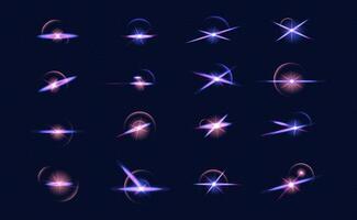 Neon Light Flares and glowing Lens Effects collection for editing and design with a modern touch vector