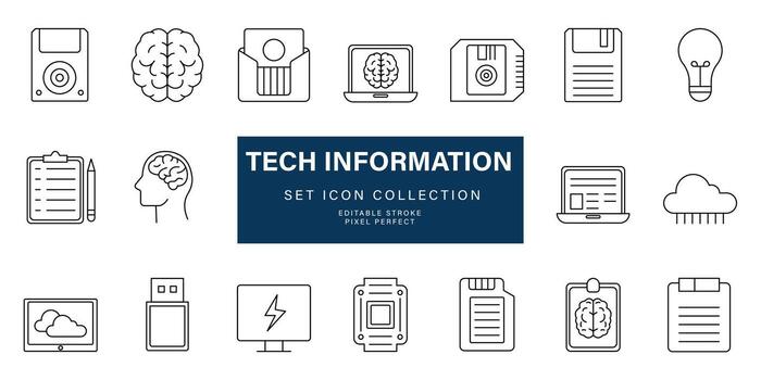 Tech Memory Storage Information icon set vector
