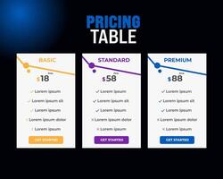 Corporate Pricing plans comparison table. Business product price chart subscription list layout. Features checklist infographic price design vector